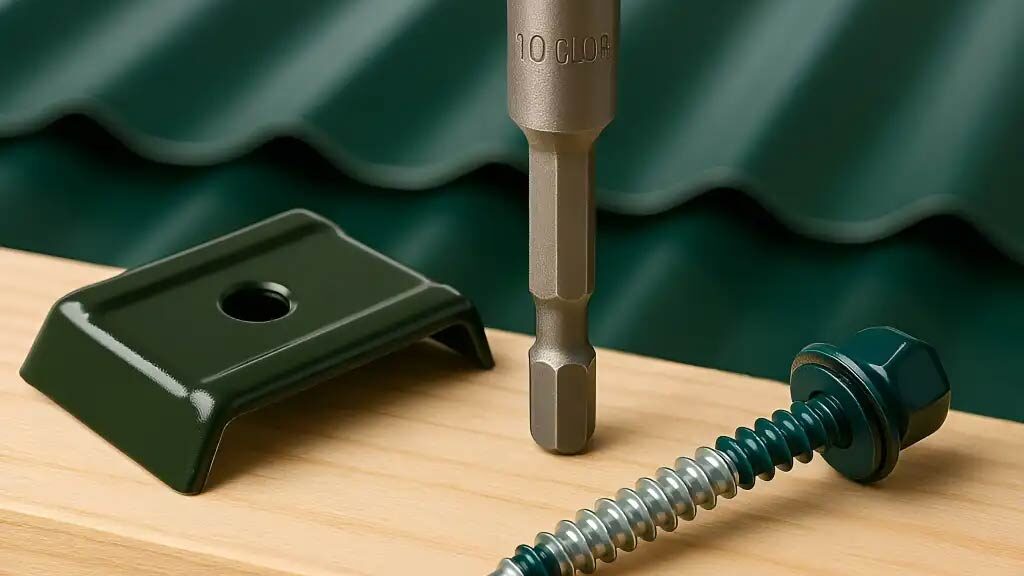 Kalotte, Steckschlüssel und Colorhead Schraube liegend auf Holz