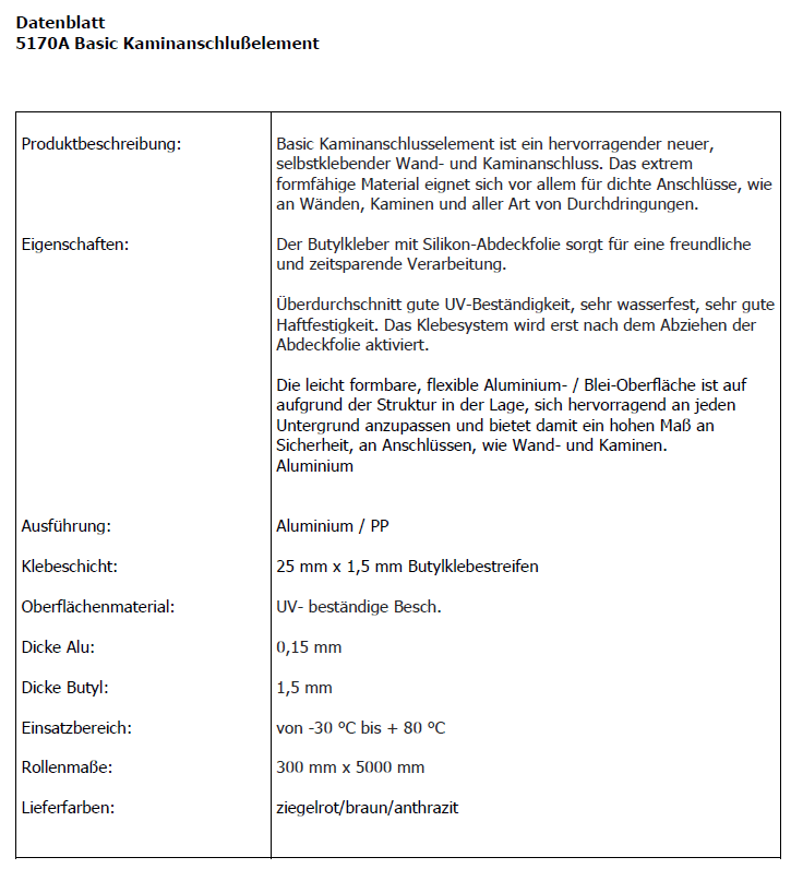 Datenblatt Kaminanschluss