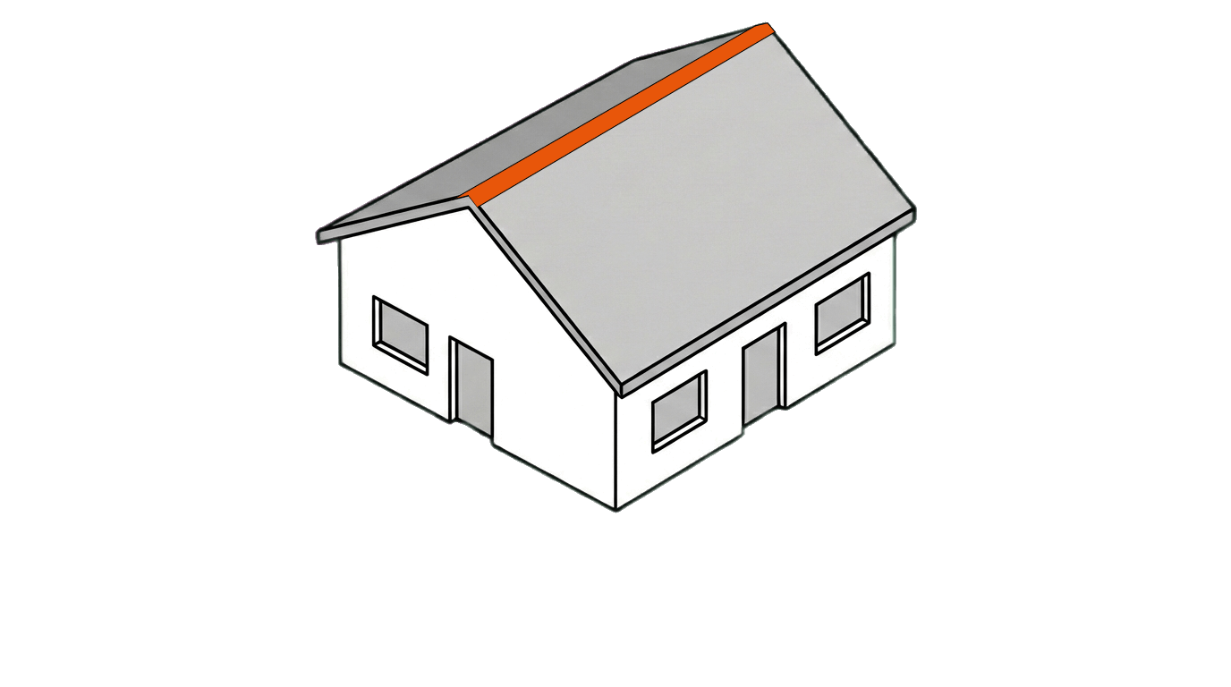 Skizze eines Hauses mit Markierung des Firstbleches