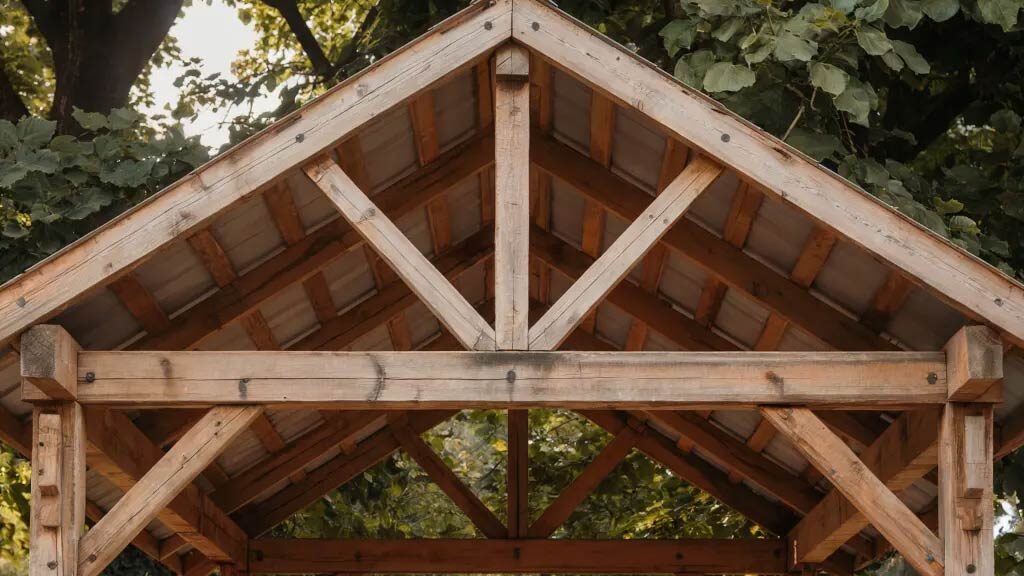 Giebel eines Daches mit Holzunterkonstruktion