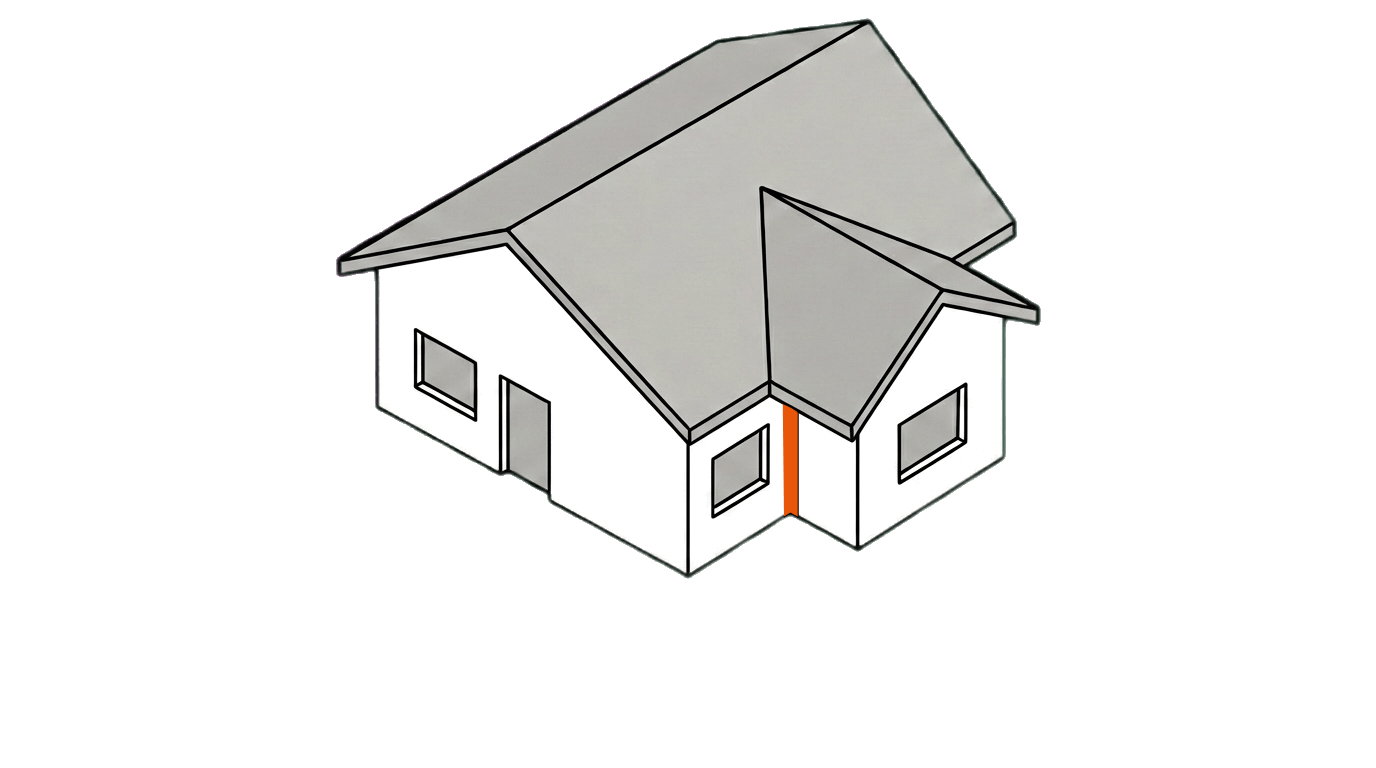 Skizze eines Hauses mit Markierung Innenecke