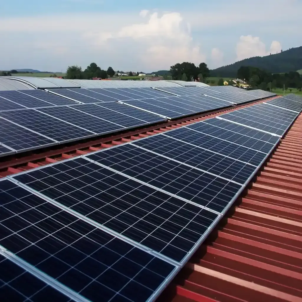 Photovoltaikanlage auf rotem Dachblech