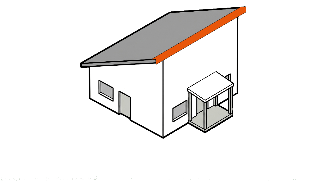 Skizze eines Hauses mit Markierung des Pultfirsts