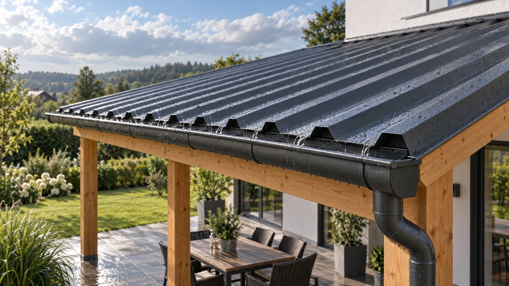 Terrassenüberdachung aus Trapezblech mit Regenrinne