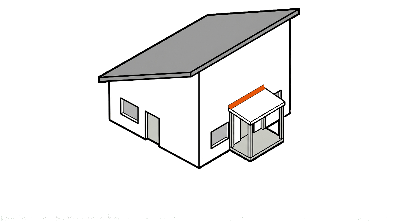 Skizze eines Hauses mit Markierung des Wandanschlussblechs