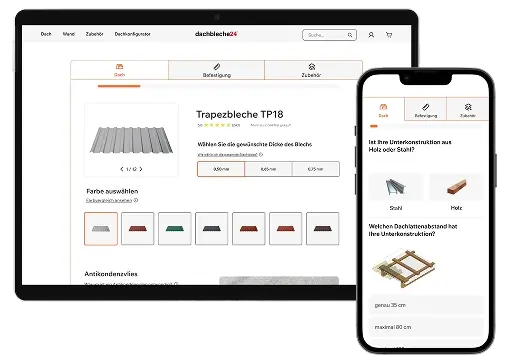 Der Dach Konfigurator auf Desktop und Mobil