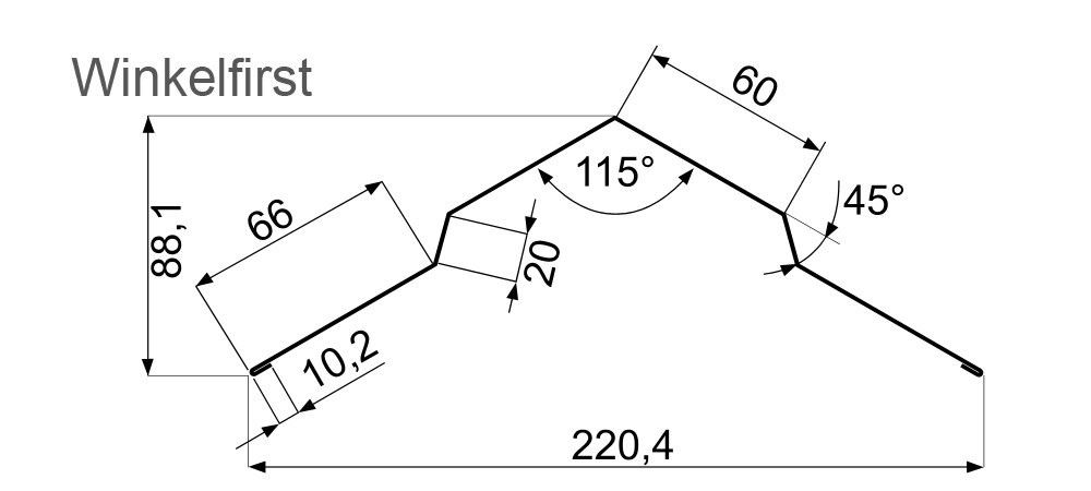 Winkelfirst Querschnittzeichnung