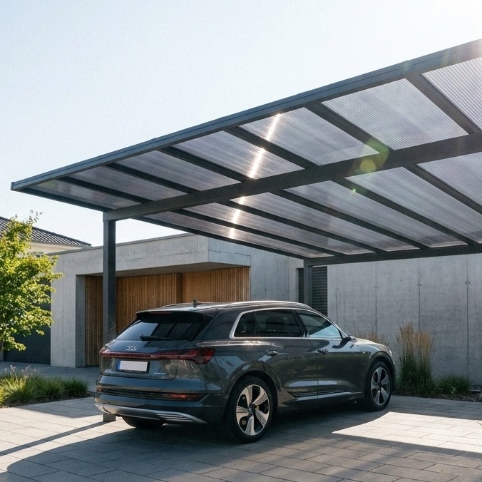 Carport mit anthrazitfarbenen Stegplatten
