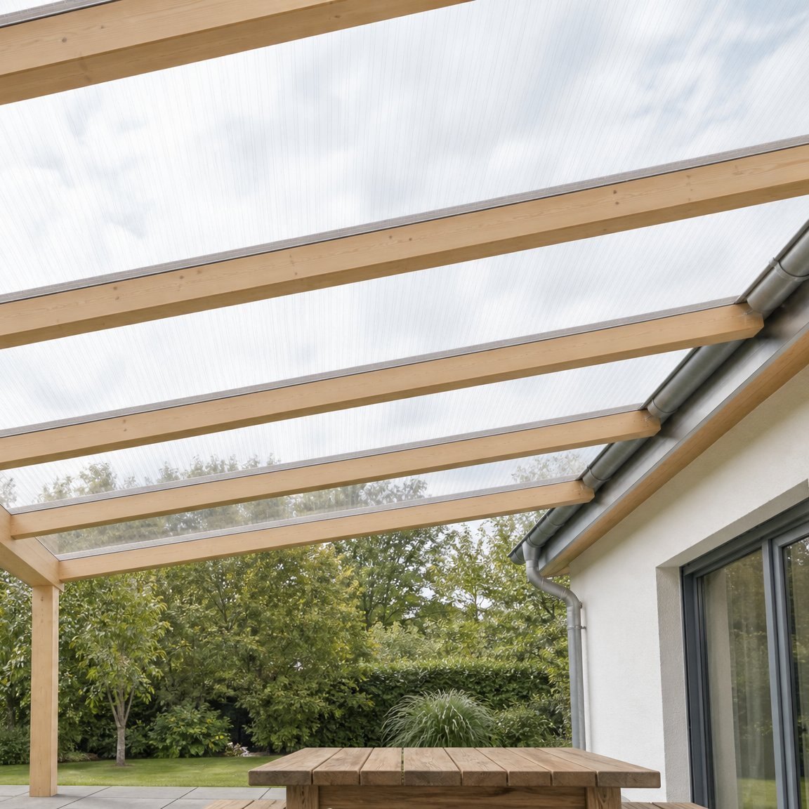 Terrassenüberdachung mit klaren Stegplatten